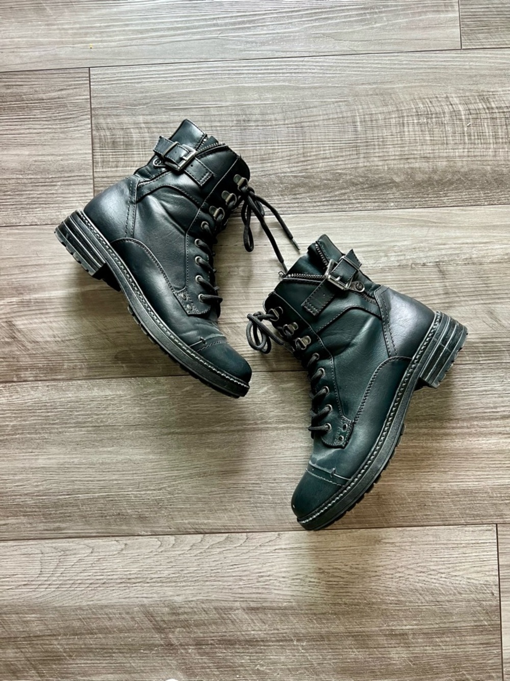 Guess Black Lace-Up Ankle Boots with Buckle Accent